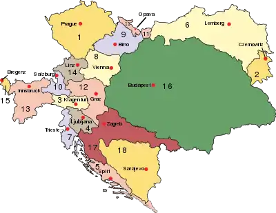 Multicolored map, with subdivisions and capital cities