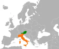 Map indicating locations of Austria and Italy