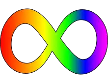 A rainbow gradient infinity symbol on a white background.