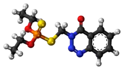 Ball-and-stick model of the azinphos-ethyl molecule