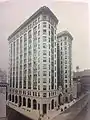 B&O Headquarters Building, circa 1910, soon after completion of construction. Note the trolley tracks on North Charles and West Baltimore Streets.