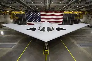 B-21 Raider in a hangar at Plant 42, Palmdale, California