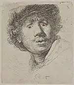 Self-portrait in a cap, with eyes wide open, 1630, etching and burin