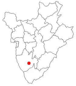 Map of Burundi showing the location of the region