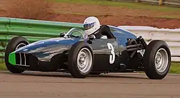 A BRM P48 from 1960 season being demonstrated at Mallory Park