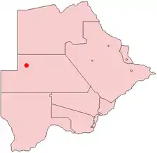 Location of Ghanzi in Botswana