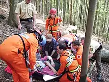 Image 30Mountain rescue team members and other services attend to a casualty in Freiburg Germany. (from Mountain rescue)