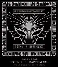 The text on the album reads "Metal Resistance Episode VI – Apocrypha" at the top, and "Legend S: Baptism XX" at the bottom of the artwork. The words "Babymetal Death" are repeatedly written around the artwork.