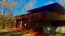 Exterior view of the Bachman-Wilson House after its relocation at Crystal Bridges in Bentonville, AR.