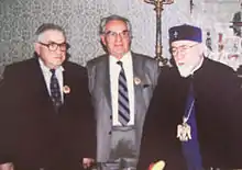 Arzoumanian and Varazdat Harutyunyan after receiving the St. Gregory the Illuminator Medal from Karekin I