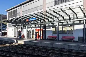 Terminal narrow-gauge railway station in the middle of the town