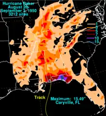 Track of Hurricane Baker, according to the Saffir-Simpson scale.