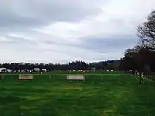 A shot of Balgate Park in Kiltarlity of a shinty game between Lovat and Kinlochshiel