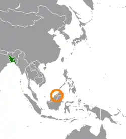 Map indicating locations of Bangladesh and Brunei