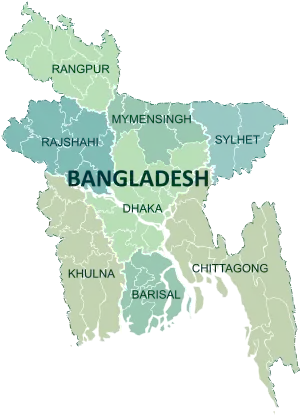 A clickable map of Bangladesh exhibiting its divisions.