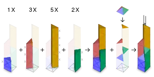 Example of a trimetric projection showing the shape of the Bank of China Tower in Hong Kong.