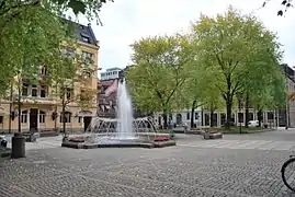 Bankplassen with Engebret Café in the background behind the fountain