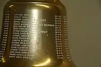 Ship's bell as Baptismal font at chapel, Yeo Hall, Royal Military College of Canada.