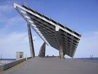 View of a photovoltaic panel installation in Parc del Forum, Barcelona, Spain