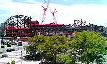 A photograph of Barclays Center under construction.