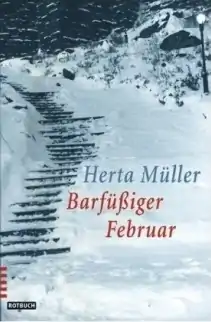 Front cover of book showing log staircase climbing a snowy hill.