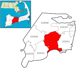 Location of ZIP code 02632 Centerville within the Town of Barnstable, county, and state