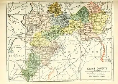 Baronies of County Offaly. Warrenstown is shaded orange.