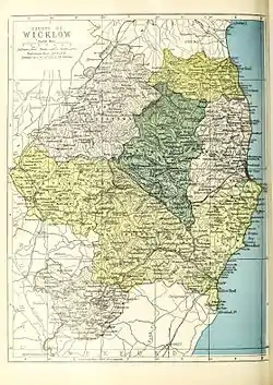 Baronies of County Wicklow. Ballinacor South is shaded yellow.