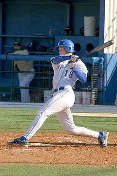 Image 8A batter follows through after swinging at a pitched ball. (from Baseball rules)