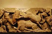 One of the stones of the Bassae Frieze showing the battles with centaurs