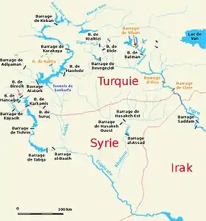 Map of the Tigris–Euphrates river system across the eastern part of the Syro-Turkish border