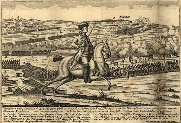 Battle of White Marsh (December 5–8, 1778).Camp Hill (labeled "Sandy Run") is at upper left.