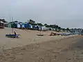 Bathing huts on Porth Fawr beach.