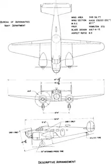 3-view line drawing of the Beechcraft SNB-2 Navigator