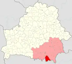 Location of Narowlya District within Gomel Region in Belarus