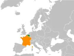 Map indicating locations of Belgium and France