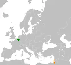 Map indicating locations of Belgium and Israel