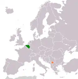 Map indicating locations of Belgium and Kosovo