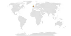 Map indicating locations of Belize and United Kingdom