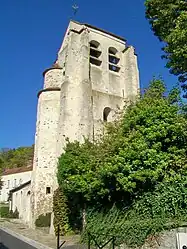 The tower of the church of Saint-Nicolas, in Bellefontaine