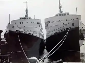 Manx Maid and Ben-my-Chree during their winter lay-up at Birkenhead