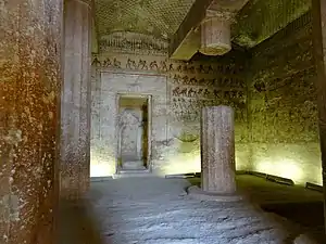 Interior hall of the rock-cut tomb of Amenemhat, Tomb 2 (BH2), Beni Hasan, Egypt, unknown architect, c.1900 BC