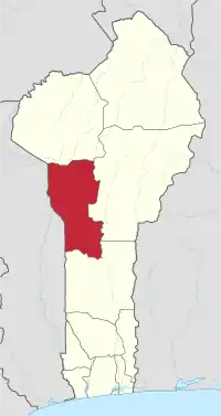 Map highlighting the Donga Department