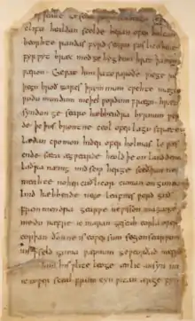 Colour photograph of folio 137r of the Beowulf manuscript