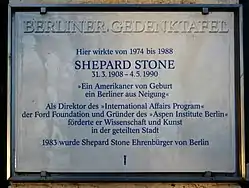 Berlin memorial plaque for Shepard Stone.