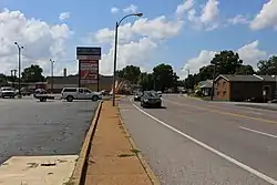 Street and shopping center, July 2016