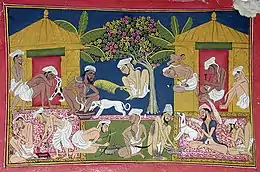 Image 13Bhang eaters from India c. 1790. Bhang is an edible preparation of cannabis native to the Indian subcontinent. It has been used in food and drink as early as 1000 BC by Hindus in ancient India. (from History of cannabis)