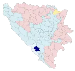 Location of Široki Brijeg in Bosnia and Herzegovina