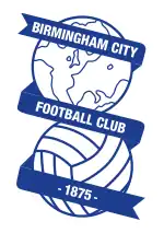 Badge of Birmingham City: a line-drawn globe above a football, with ribbon carrying the club name and year of foundation