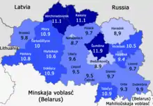 Birth rate by district (2017)